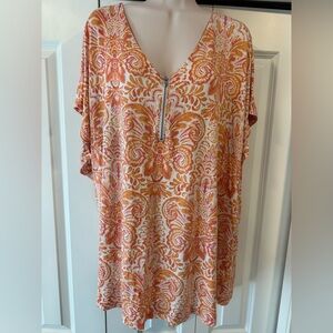 Cynthia Rowley orange floral top shirt blouse 3X spring